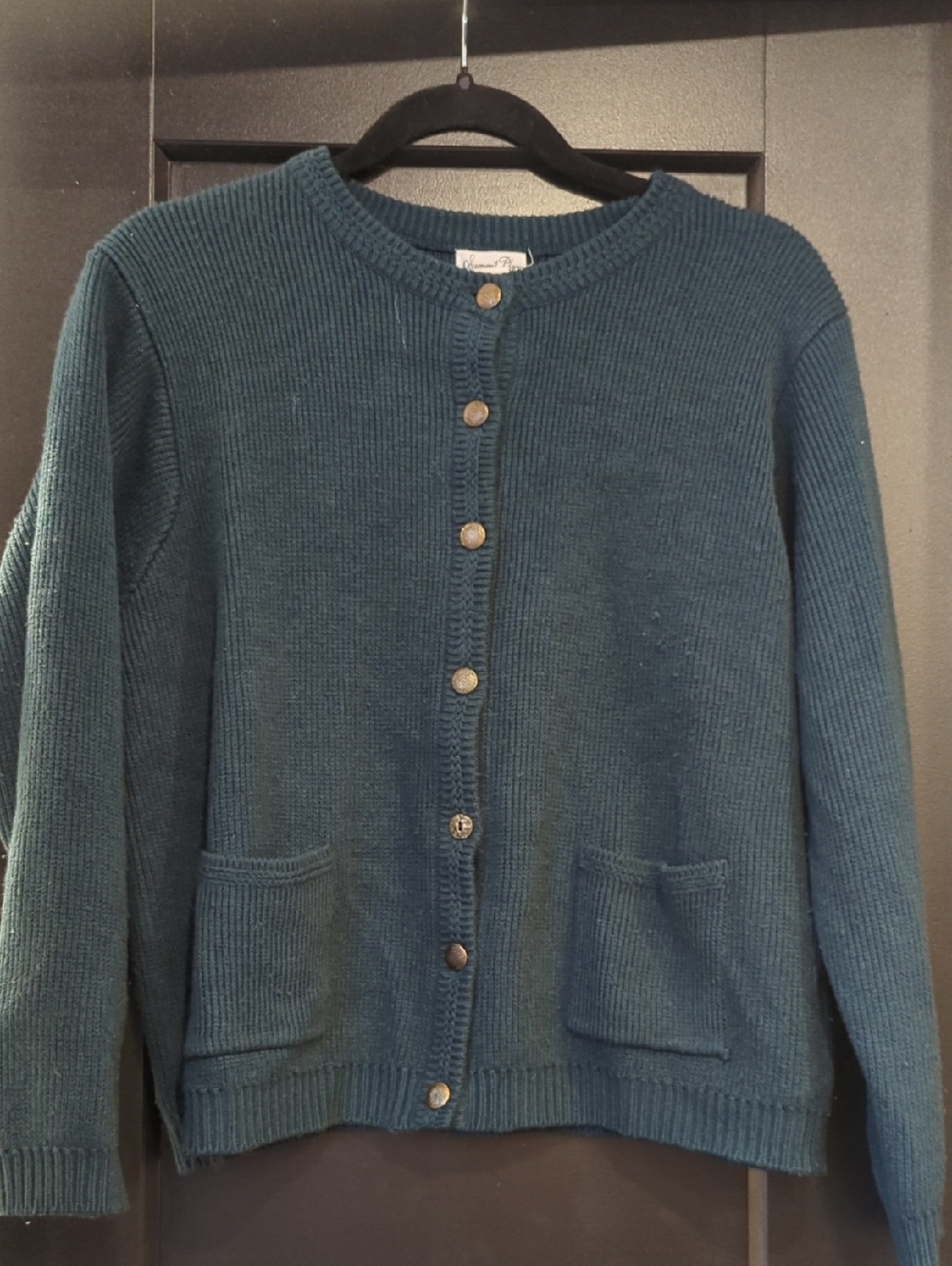 Women's Button-Front Crewneck Cardigan Sweater - Teal Blue
